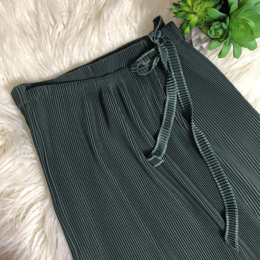 Anthropologie Green Ribbed Wrap Midi Skirt